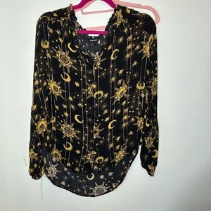Moon and stars black and gold blouse